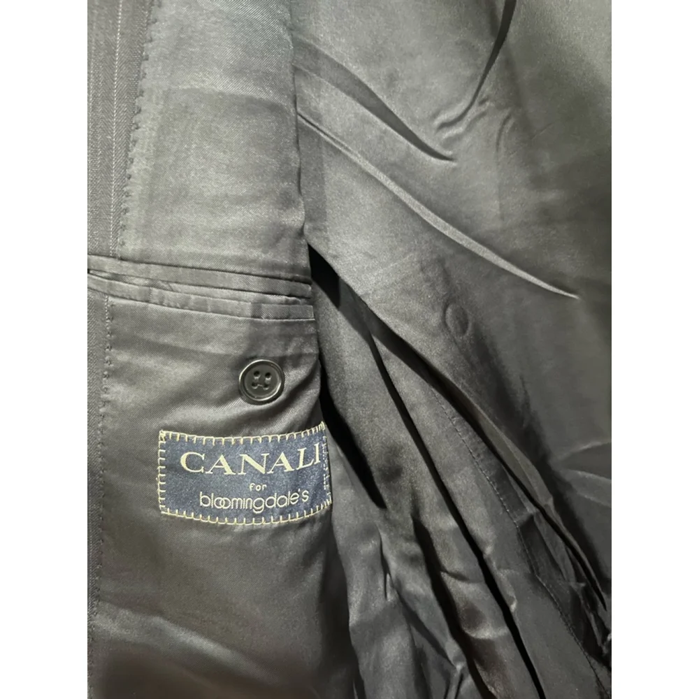 Men’s Canali Navy Blue Pinestripe Super 120s Wool Vintage Luxury Suit Jacket